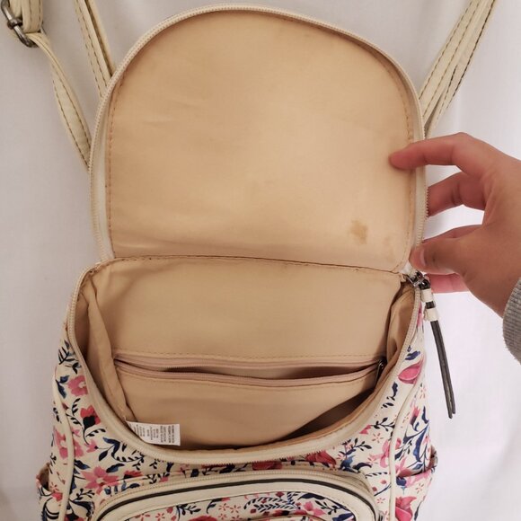 Woman White Multicolor Floral Many Pockets Zipper Medium Size Backpack Bag - Picture 8 of 16